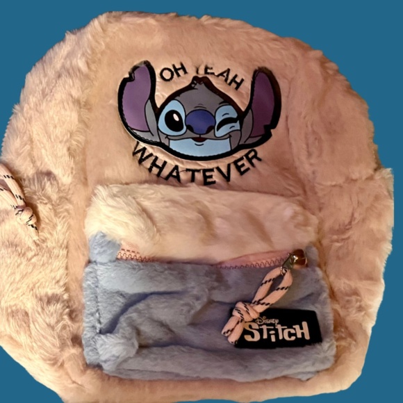 Stitch Disney Soft Backpack  2 zippers - top & side -11" Wide & 10.5" Tall About - Picture 2 of 6